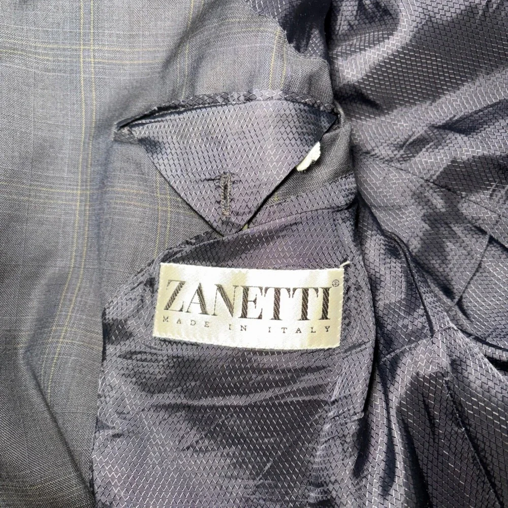 Zanetti Mens 52R Blue Plaid Blazer Angelico Super 130s Wool Sport Coat Italy